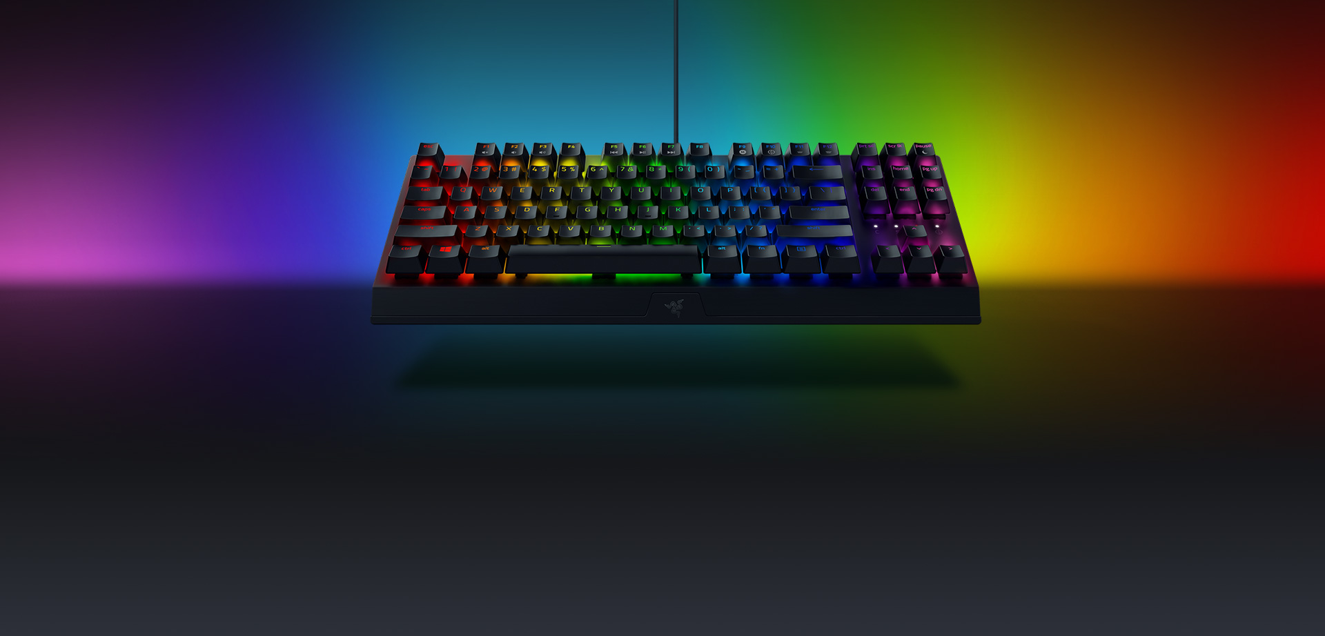 Bàn phím cơ Razer Blackwidows V3 Tenkeyless (USB/RGB/Green switch/Đen) (RZ03-03490100-R3M1) tích hợp công nghệ led RGB Chroma 16.8 triệu màu có thể tuỳ chỉnh dễ dàng